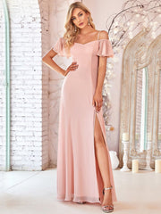 Flattering Deep V Neck Flare Sleeves Bridesmaid Dresses - Shah S. Sahota