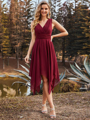 Sleeveless V Neck Mini Chiffon Bridesmaid Dress - Shah S. Sahota