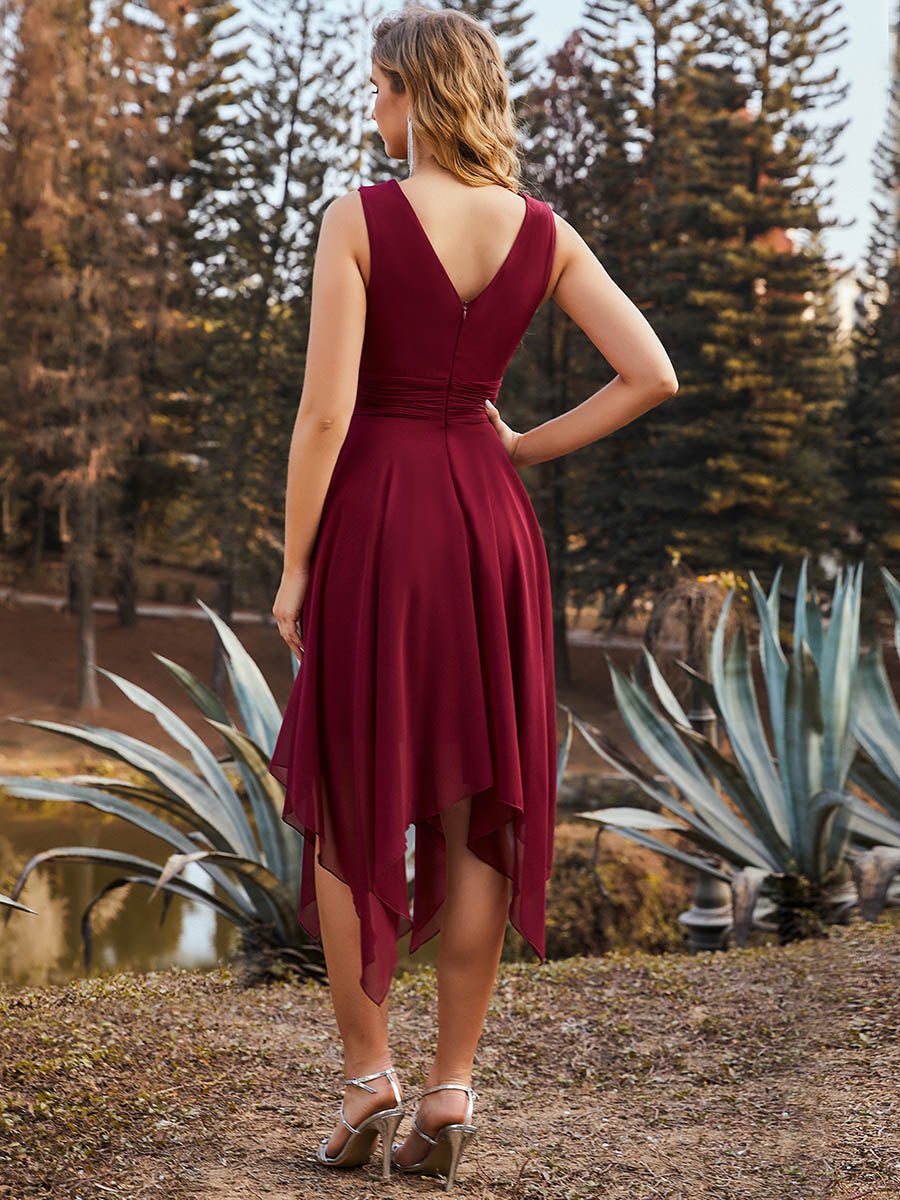 Sleeveless V Neck Mini Chiffon Bridesmaid Dress - Shah S. Sahota