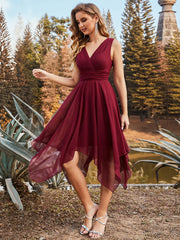 Sleeveless V Neck Mini Chiffon Bridesmaid Dress - Shah S. Sahota