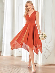 Sleeveless V Neck Mini Chiffon Bridesmaid Dress - Shah S. Sahota