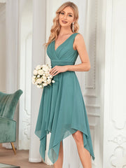 Sleeveless V Neck Mini Chiffon Bridesmaid Dress - Shah S. Sahota