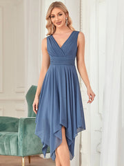 Sleeveless V Neck Mini Chiffon Bridesmaid Dress - Shah S. Sahota