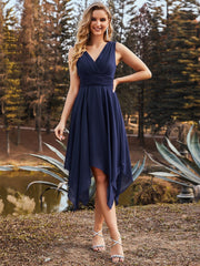 Sleeveless V Neck Mini Chiffon Bridesmaid Dress - Shah S. Sahota