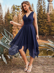 Sleeveless V Neck Mini Chiffon Bridesmaid Dress - Shah S. Sahota