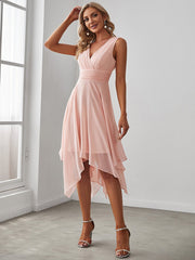 Sleeveless V Neck Mini Chiffon Bridesmaid Dress - Shah S. Sahota