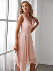 Sleeveless V Neck Mini Chiffon Bridesmaid Dress - Shah S. Sahota