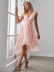 Sleeveless V Neck Mini Chiffon Bridesmaid Dress - Shah S. Sahota