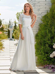 Comfortable Chiffon Wedding Dress With Lace Short Sleeves - Shah S. Sahota