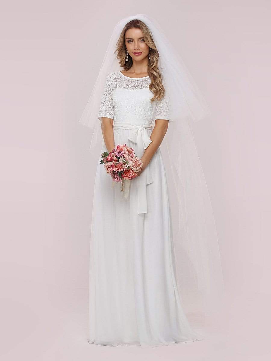 Comfortable Chiffon Wedding Dress With Lace Short Sleeves - Shah S. Sahota