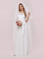 Comfortable Chiffon Wedding Dress With Lace Short Sleeves - Shah S. Sahota