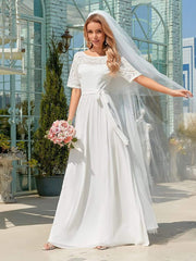 Comfortable Chiffon Wedding Dress With Lace Short Sleeves - Shah S. Sahota