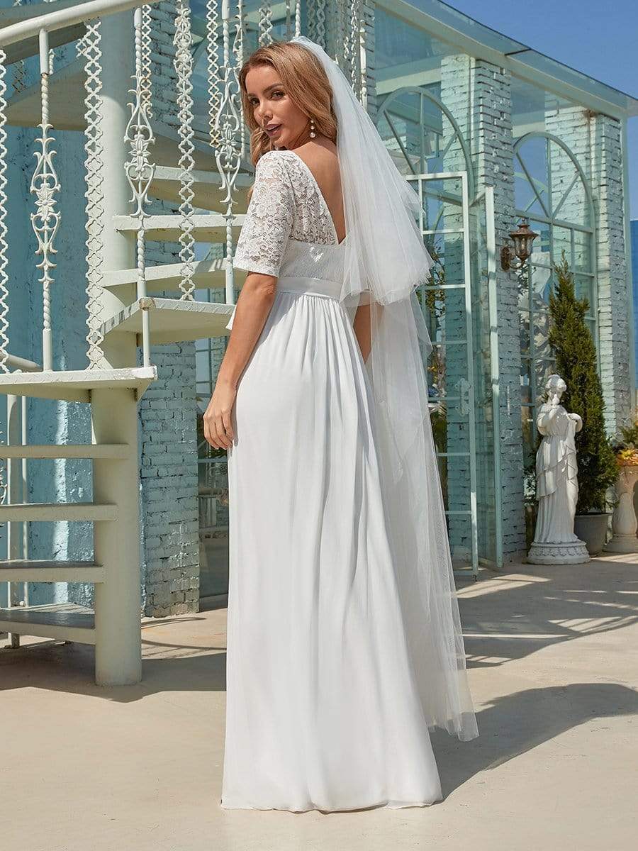 Comfortable Chiffon Wedding Dress With Lace Short Sleeves - Shah S. Sahota