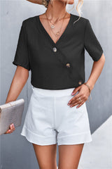 Decorative Button Surplice Top - Shah S. Sahota