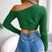 Mixed Knit One-Shoulder Cropped Sweater - Shah S. Sahota