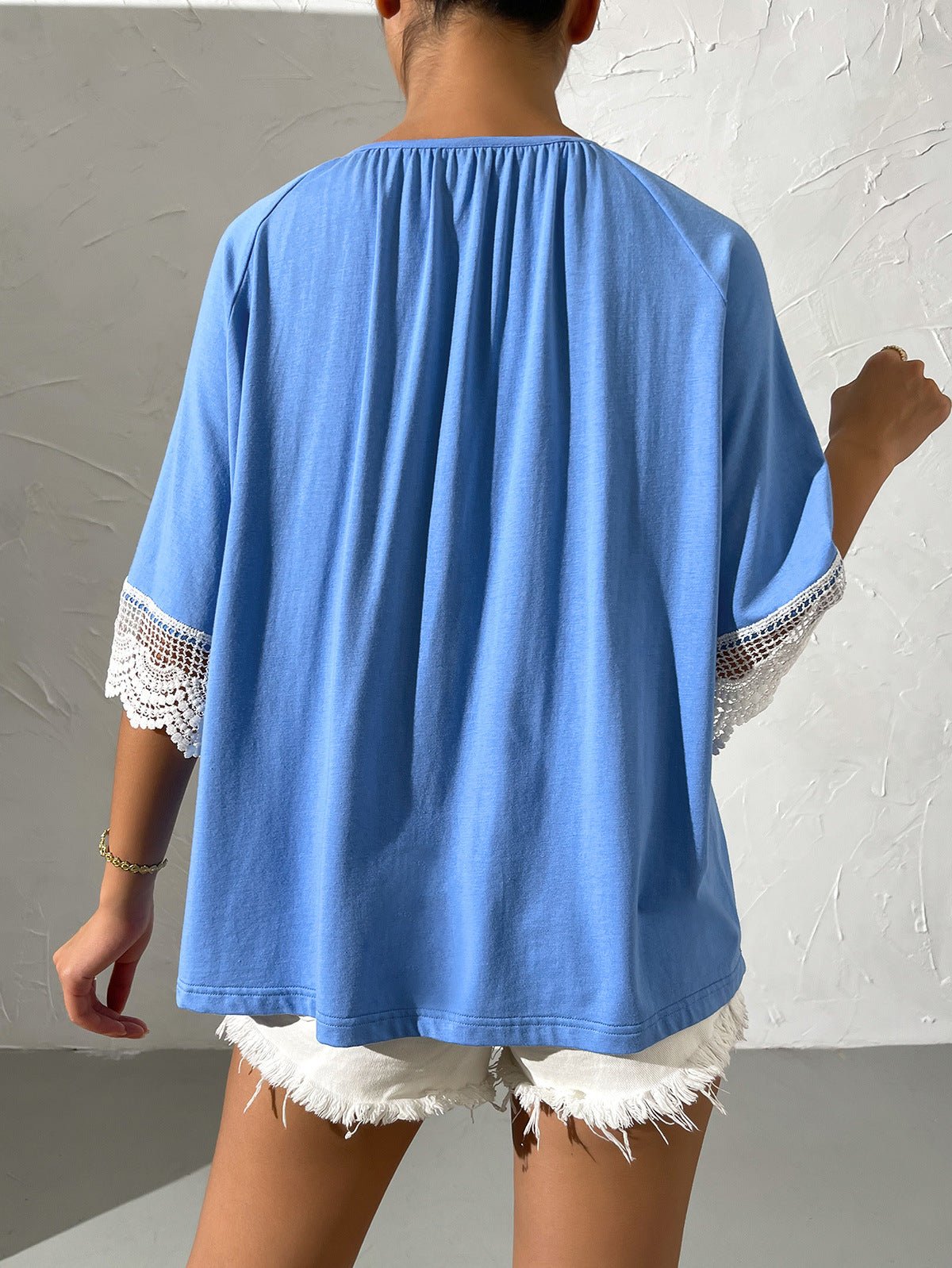 Spliced Lace Tied Tee Shirt - Shah S. Sahota