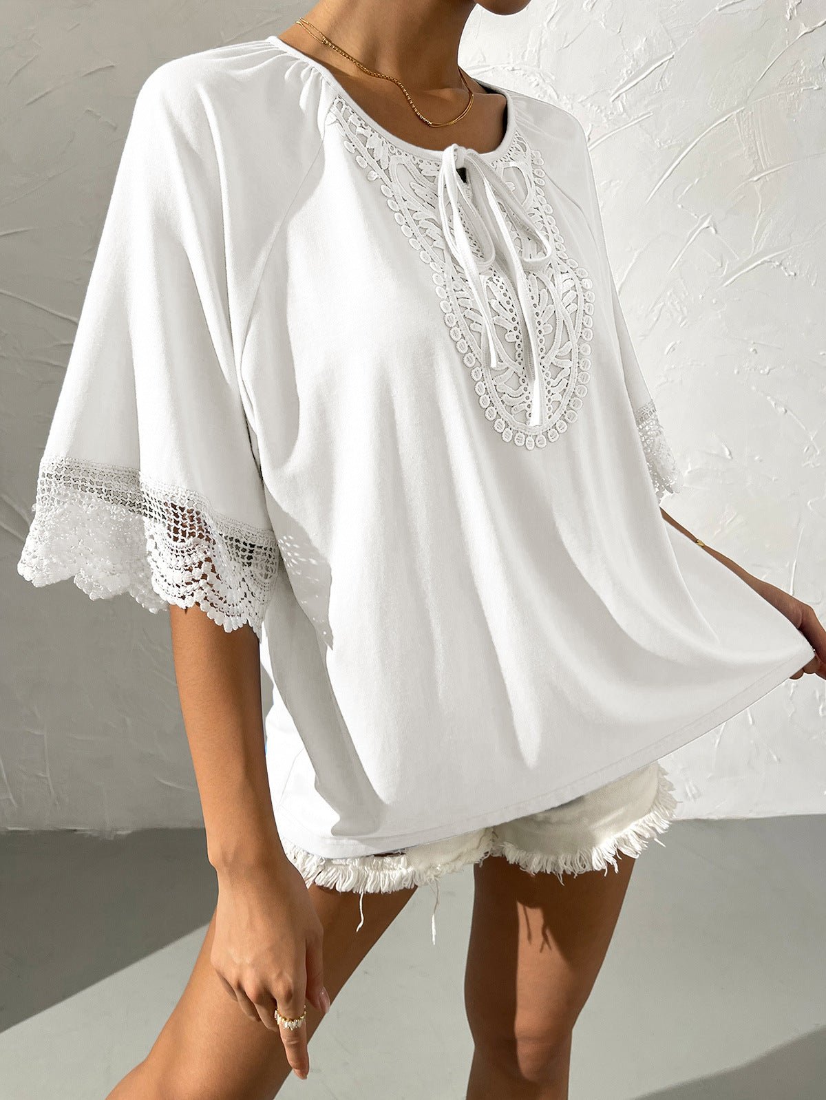 Spliced Lace Tied Tee Shirt - Shah S. Sahota