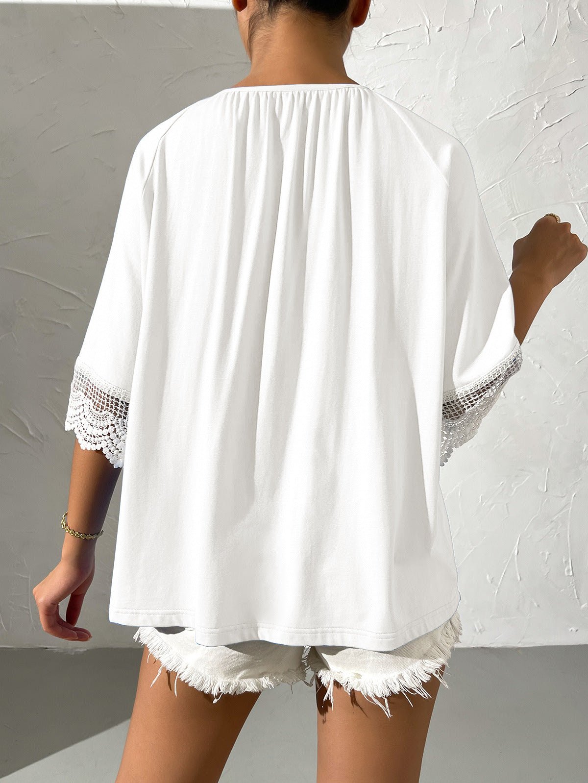 Spliced Lace Tied Tee Shirt - Shah S. Sahota