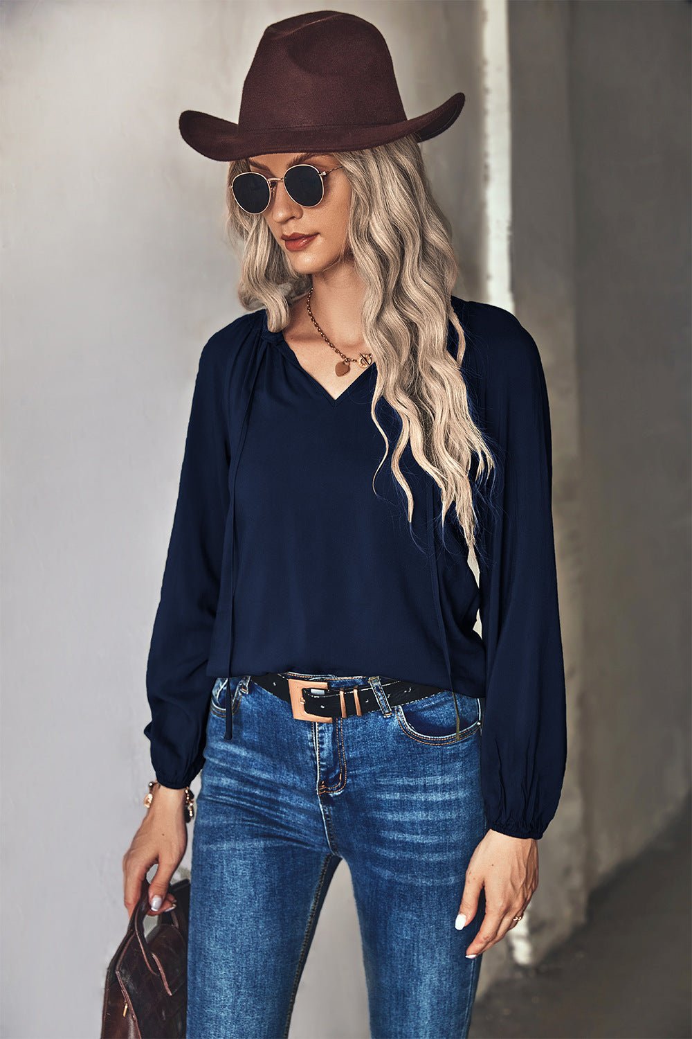 Gathered Detail Tie-Neck Blouse - Shah S. Sahota
