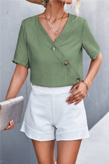 Decorative Button Surplice Top - Shah S. Sahota