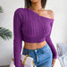 Mixed Knit One-Shoulder Cropped Sweater - Shah S. Sahota