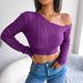 Mixed Knit One-Shoulder Cropped Sweater - Shah S. Sahota