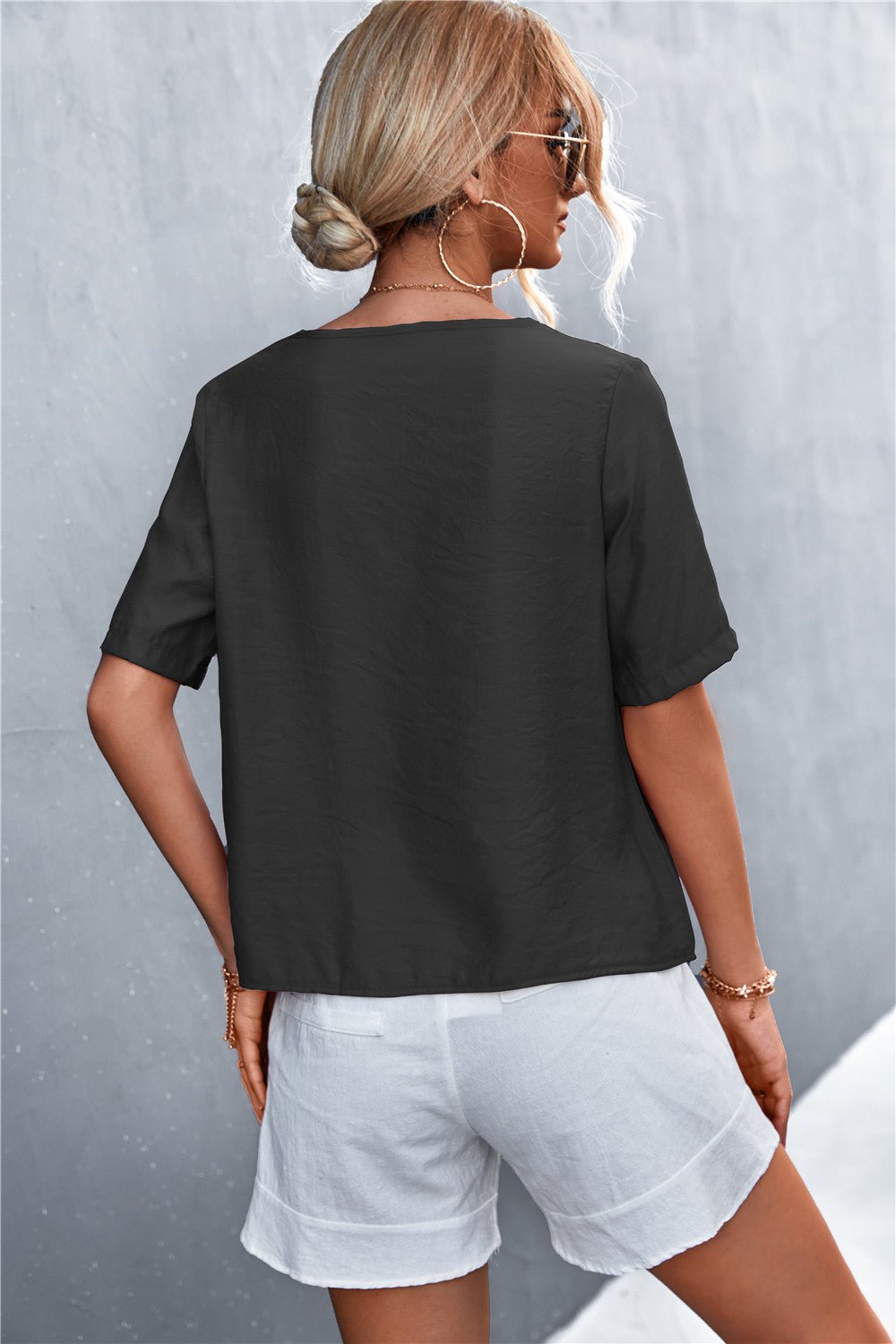 Decorative Button Surplice Top - Shah S. Sahota