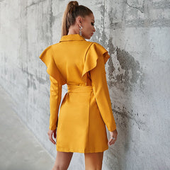 Ruffle Shoulder Belted Blazer Dress - Shah S. Sahota