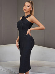 Crisscross Zip-Back Slit Bandage Dress - Shah S. Sahota