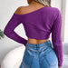 Mixed Knit One-Shoulder Cropped Sweater - Shah S. Sahota