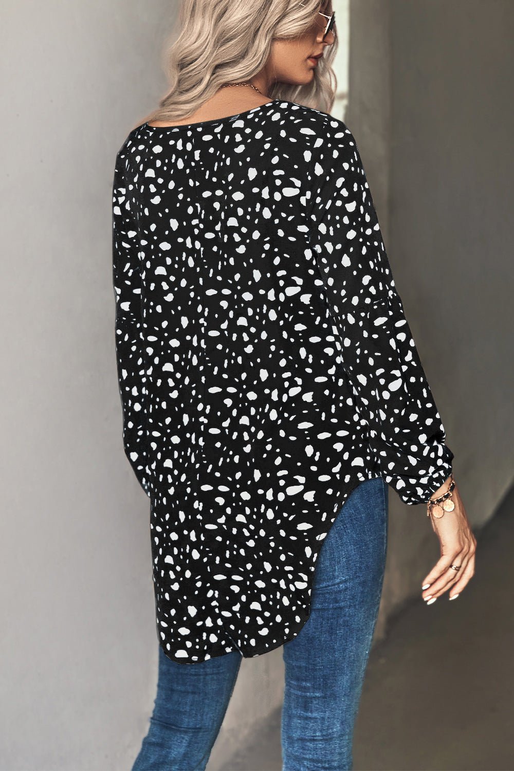 Animal Print V-Neck High-Low Blouse - Shah S. Sahota