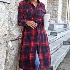 Plaid Belted Button Down Longline Shirt Jacket - Shah S. Sahota