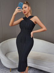 Crisscross Zip-Back Slit Bandage Dress - Shah S. Sahota