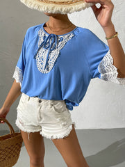 Spliced Lace Tied Tee Shirt - Shah S. Sahota