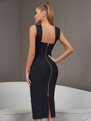 Crisscross Zip-Back Slit Bandage Dress - Shah S. Sahota
