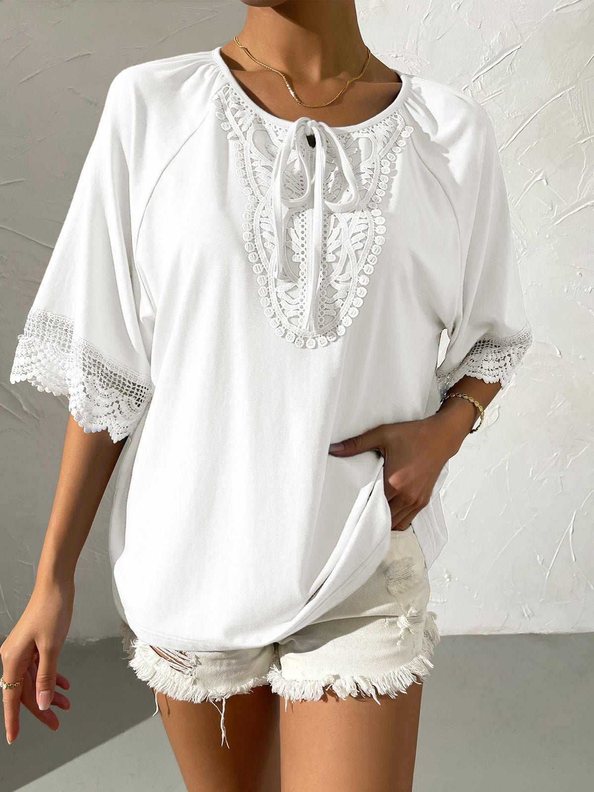 Spliced Lace Tied Tee Shirt - Shah S. Sahota