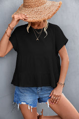 Waffle Knit Round Neck Babydoll Top - Shah S. Sahota