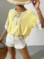 Spliced Lace Tied Tee Shirt - Shah S. Sahota