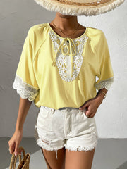 Spliced Lace Tied Tee Shirt - Shah S. Sahota