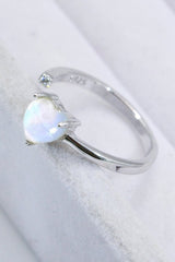 Inlaid Moonstone Heart Adjustable Open Ring - Shah S. Sahota