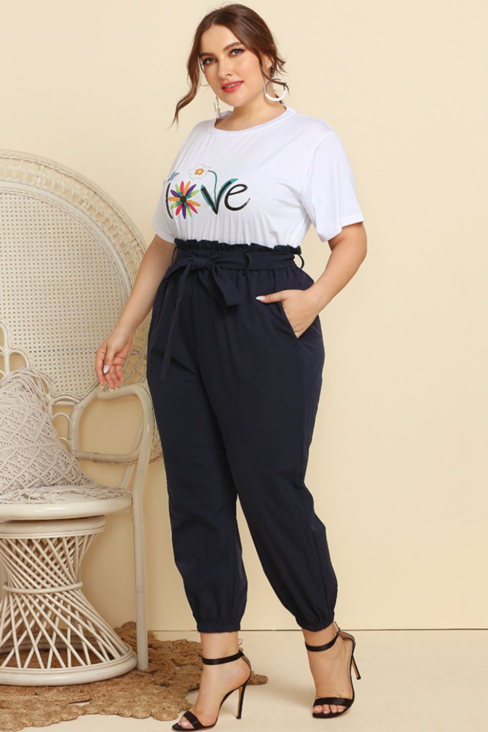 Graphic Tee and Belted Paperbag Joggers Set - Shah S. Sahota