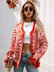 Zebra Print Button Down Cardigan - Shah S. Sahota