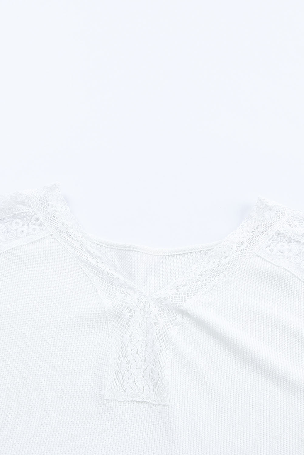 Ribbed V-Neck Spliced Lace Top - Shah S. Sahota