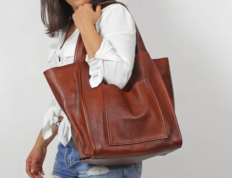 Retro Large Capacity Waxy Leather Tote Bag - Shah S. Sahota