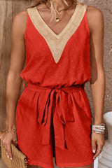 Swiss Dot Contrast Tie Waist Romper - Shah S. Sahota