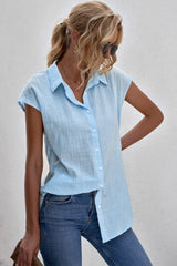 Cap-Sleeve Button Down Shirt - Shah S. Sahota
