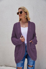 Cable-Knit Curved Hem Open Front Cardigan - Shah S. Sahota