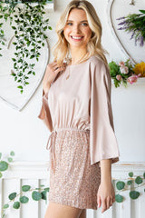 Sequin Drawstring Waist Dolman Sleeve Romper - Shah S. Sahota