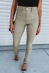 Khaki Casual Stretch High Waist Skinny Pants