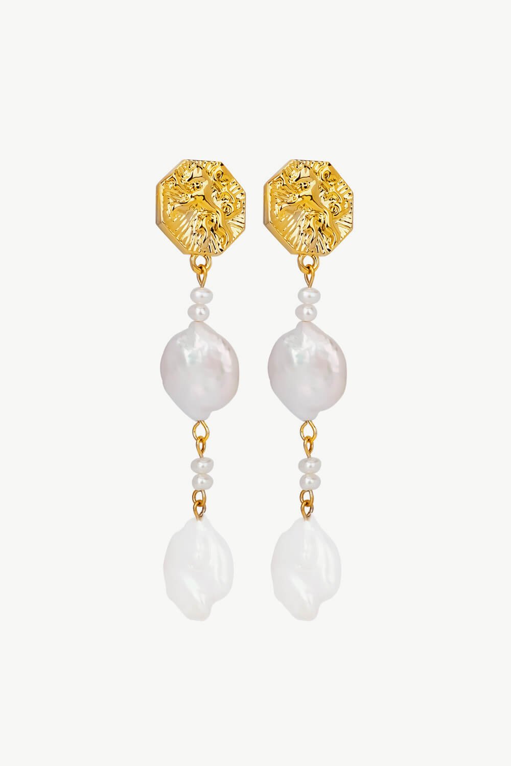Textured Gold-Plated Pearl Drop Earrings - Shah S. Sahota